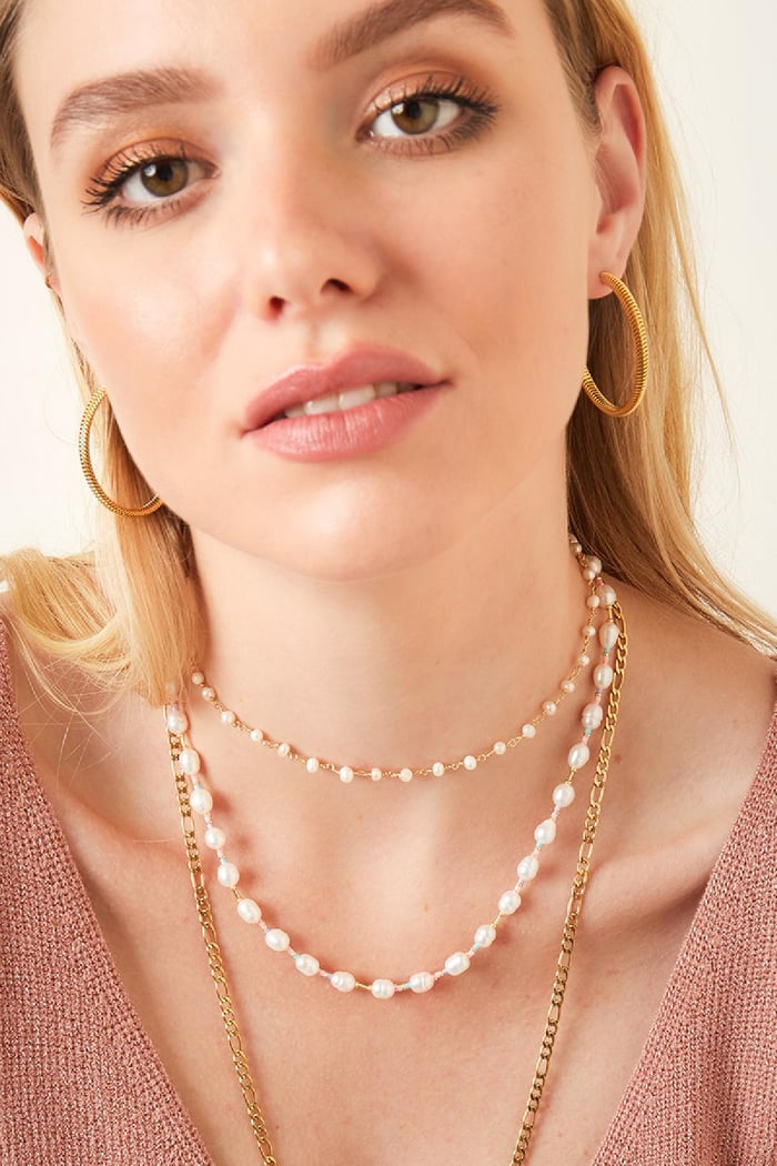 edelstalen ketting met parels  h5Afbeelding2